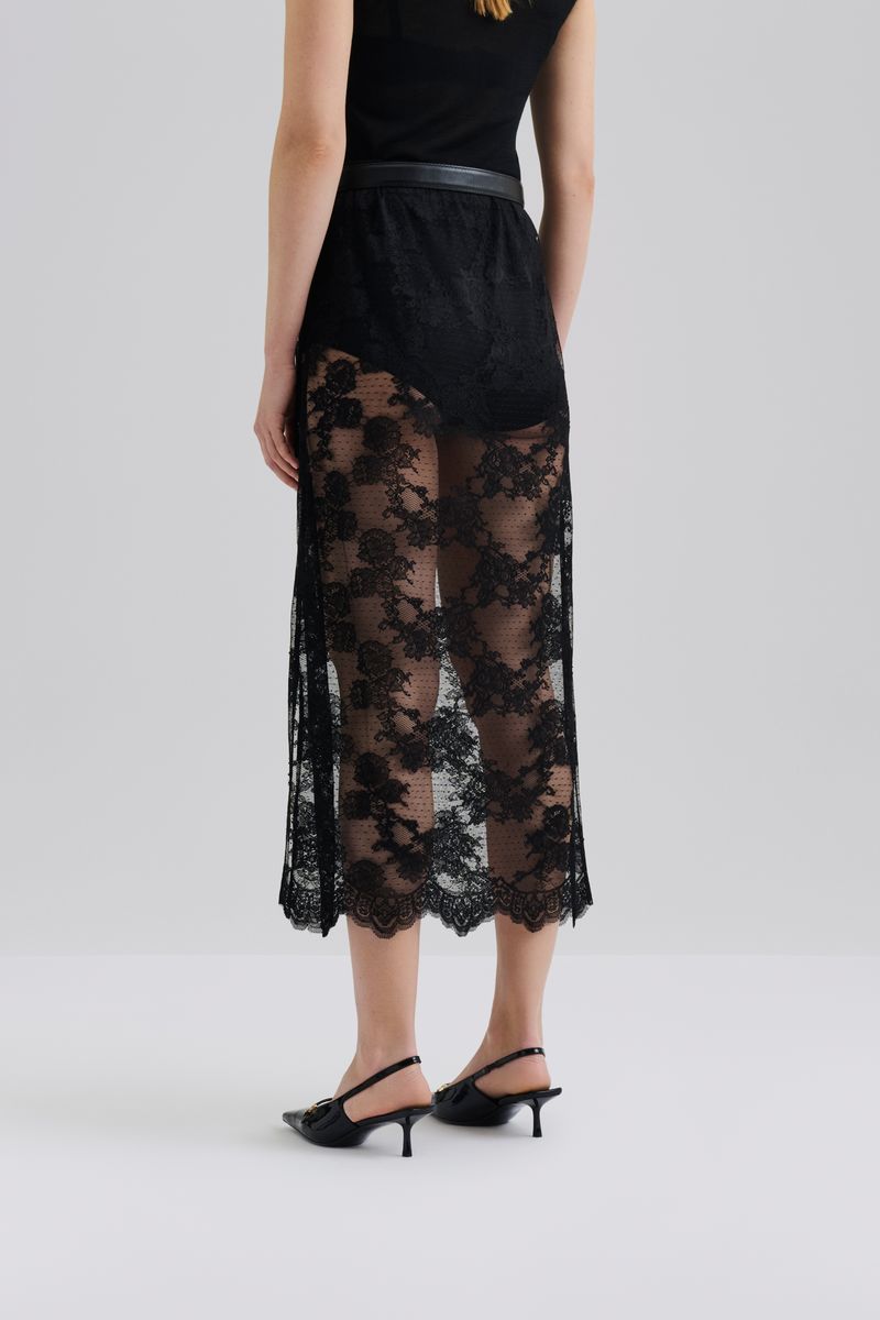 ALICE SHEER LACE MIDI SKIRT Black