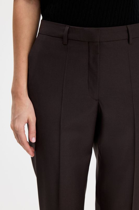 EMMA CROPPED COOL WOOL TROUSERS Dark Chocolate