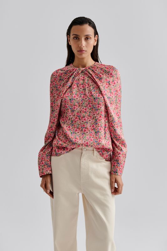 EVIE PLEATED NECKLINE BLOUSE Pink Ditsy