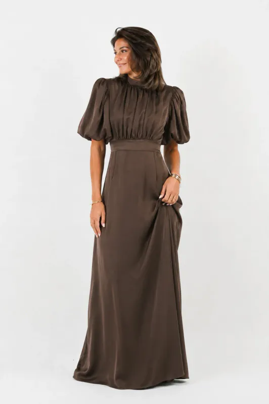 HOLLY DRESS LONG Coffee Brown